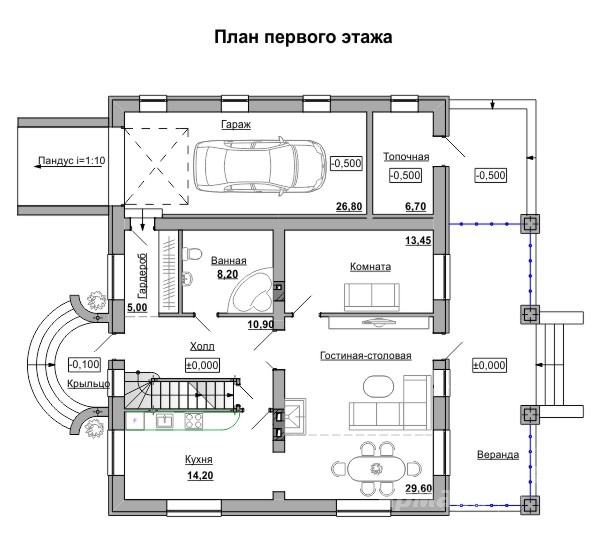 План первого этажа двухэтажного дома